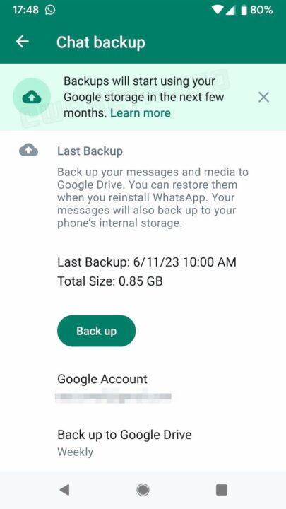 Banner alertando sobre a mudança no backup no WhatsApp